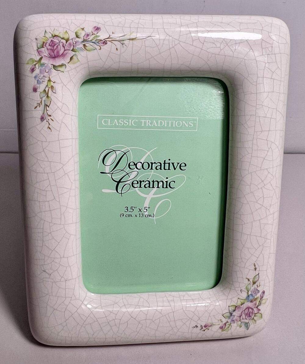 Vintage Crackle Porcelain white Frame Cottage Granny Classic Traditions 3.5 X 5